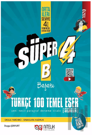 4. Sınıf Süper 4 Türkçe 100 Temel Eser B Yeni Nesil Paragraf Deneme Kitabı