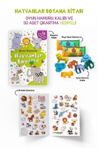 Hayvanlar Boyama Kitabı - Oyun Hamuru Kalıbı ve 50 Adet Çıkartma Hediyeli 3 + Yaş