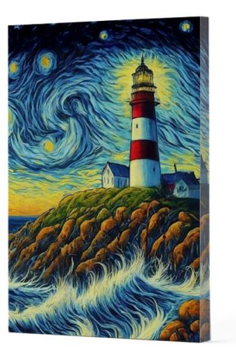 Van Gogh 8 - Deniz Feneri Çizgili Yan Boyamalı Defter | Kitap Ambarı